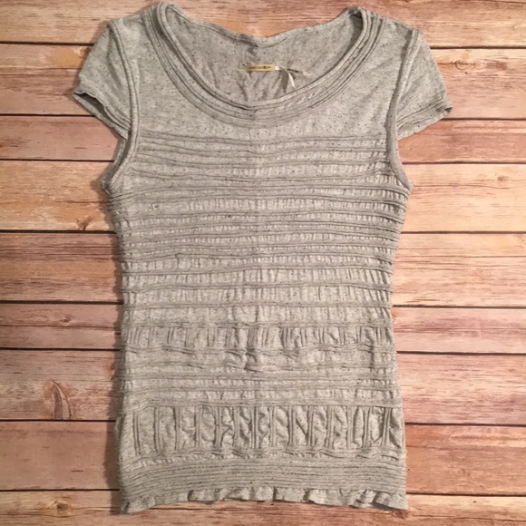 Max Studio Gray Ribbed/Textured Tee - Picture 2 of 8